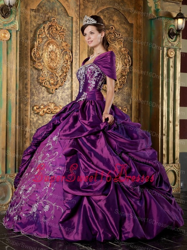 The Super Hot Purple Sweet 16 Dress Strapless Taffeta Embroidery Ball Gown