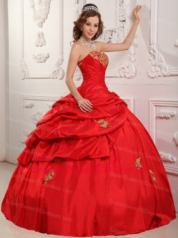 Wonderful Red Sweet 16 Quinceanera Dress Sweetheart Taffeta Appliques Ball Gown