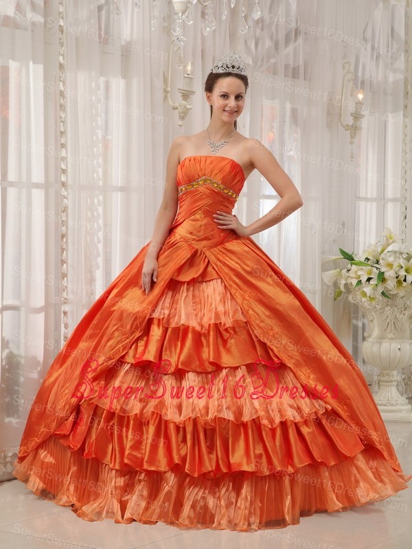 Classical Orange Sweet 16 Quinceanera Dress Strapless Taffeta Ruffles Ball Gown