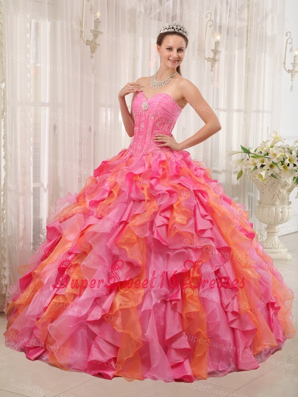 Elegant Multi-color Sweet 16 Dress Sweetheart Organza Appliques Ball Gown