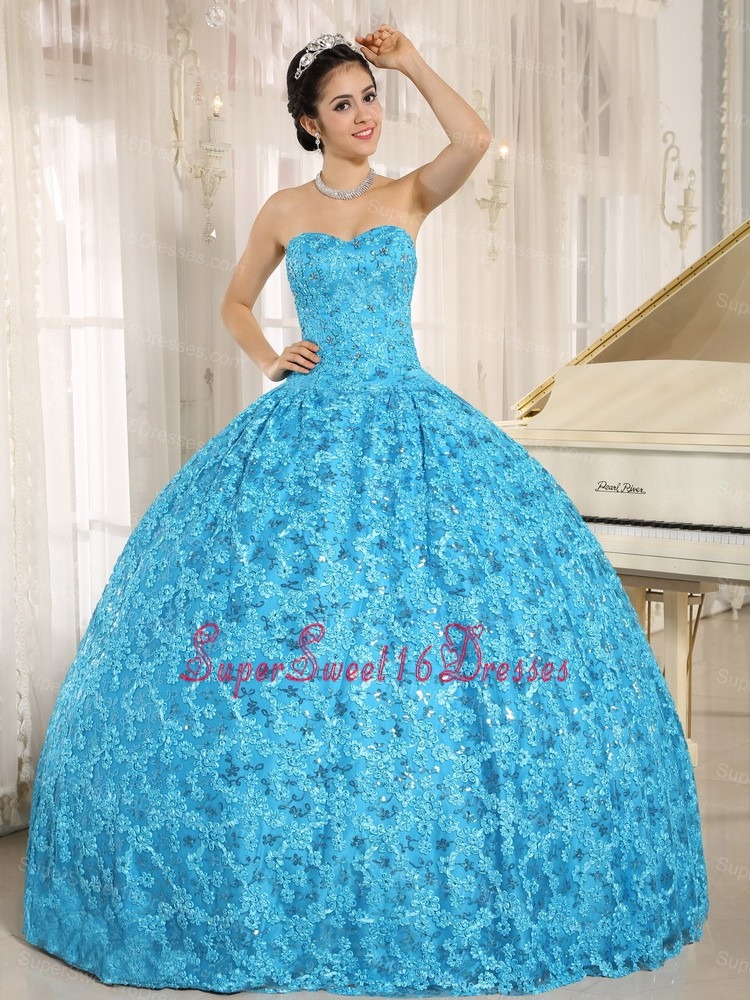 Embroidery and Sequins On Tulle Sweetheart Teal Sweet 16 Dress 2013 In El Alto City