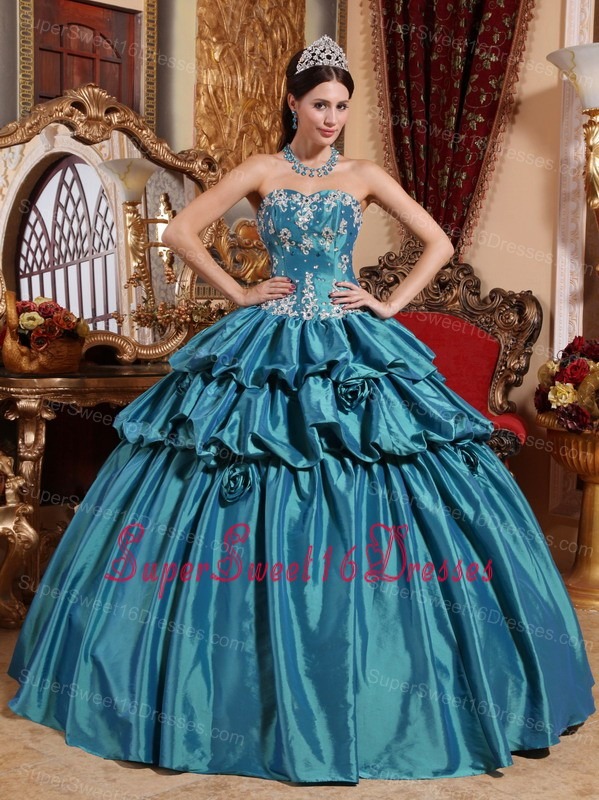 Luxurious Teal Sweet 16 Dress Sweetheart Taffeta Appliques Ball Gown