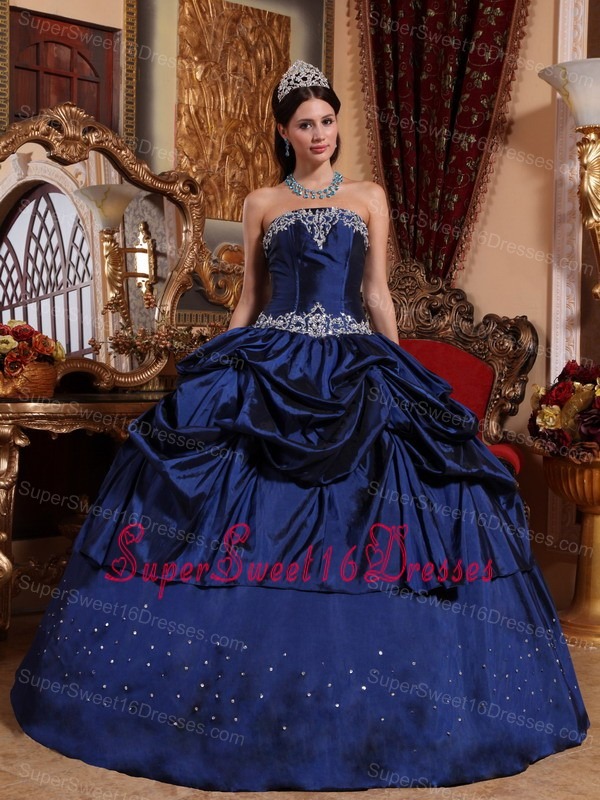 Popular Blue Sweet 16 Quinceanera Dress Strapless Taffeta Beading Ball Gown
