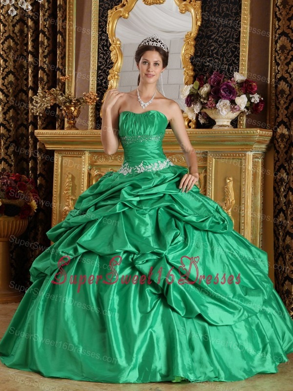 Discount Green Sweet 16 Quinceanera Dress Strapless Taffeta Beading Ball Gown