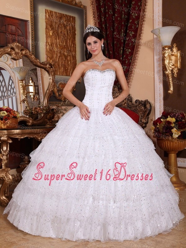 Discount White Sweet 16 Dress Strapless Taffeta and Tulle Beading Ball Gown