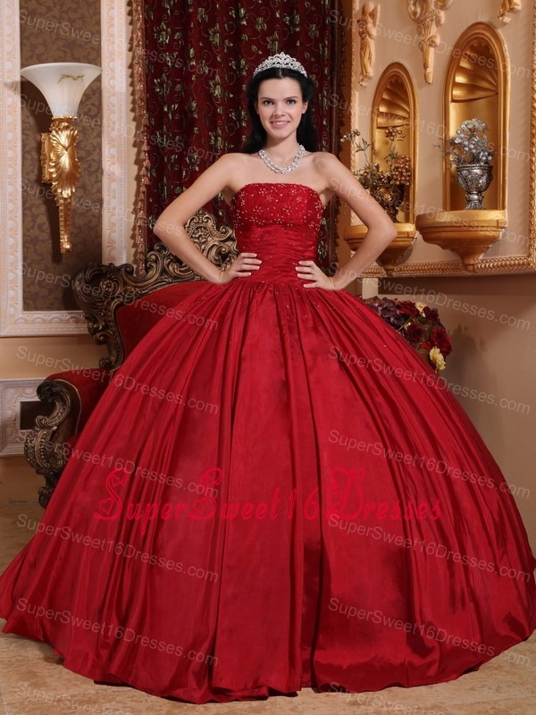 Discount Red Sweet 16 Quinceanera Dress Strapless Taffeta Beading Ball Gown