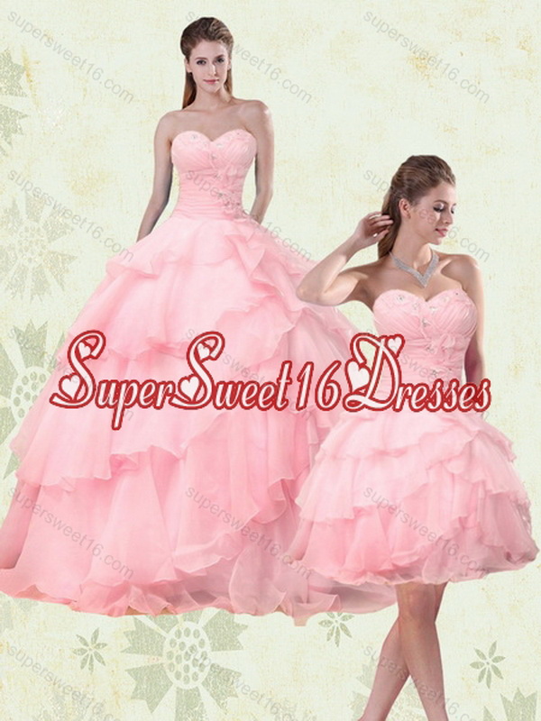 2015 Cute Sweetheart Beading Quinceanera Dresses with Ruffled Layers