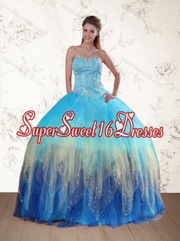 2015 Sweetheart Multi Color Quinceanera Dress with Ruffles and Beading
