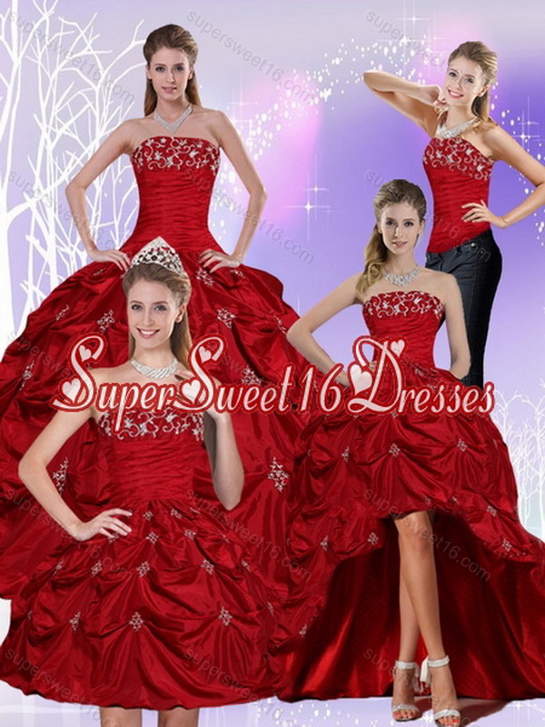 2015 Detachable Strapless Sweet 16 Dress with Embroidery and Pick Ups