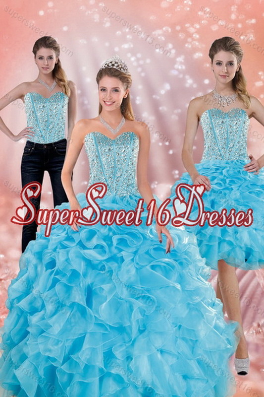 2015 Detachable Sweetheart Ruffles Quinceanera Dresses in Baby Blue