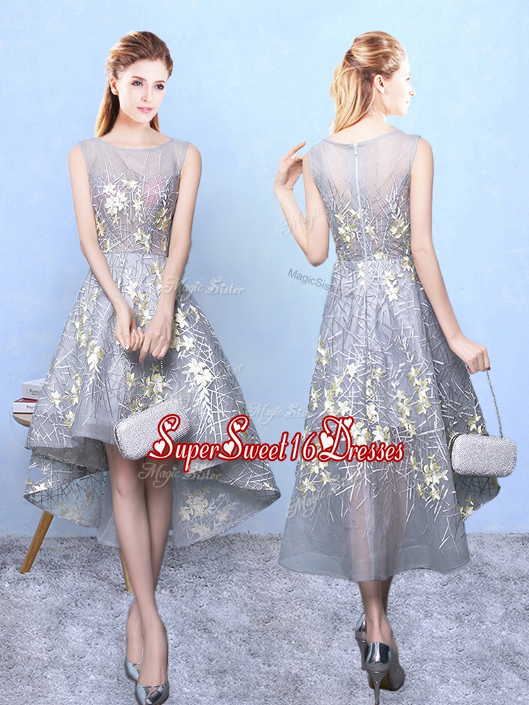 Luxury High Low Grey Vestidos de Damas Printed Sleeveless Pattern