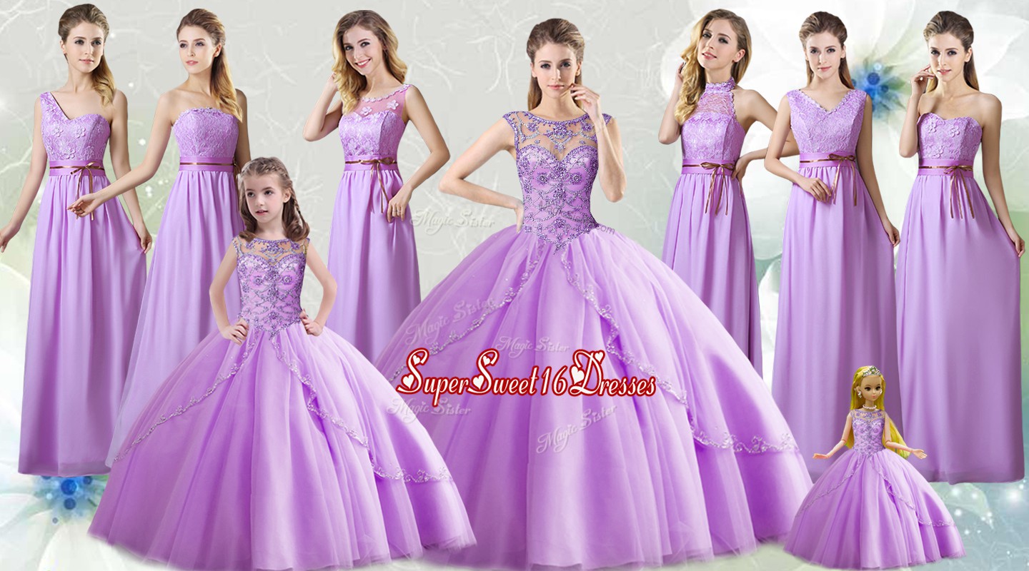 Fancy Lilac Scoop Neckline Beading Quinceanera Gowns Sleeveless Lace Up