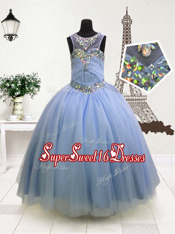  Scoop Organza Sleeveless Floor Length Pageant Gowns For Girls and Beading and Ruffles