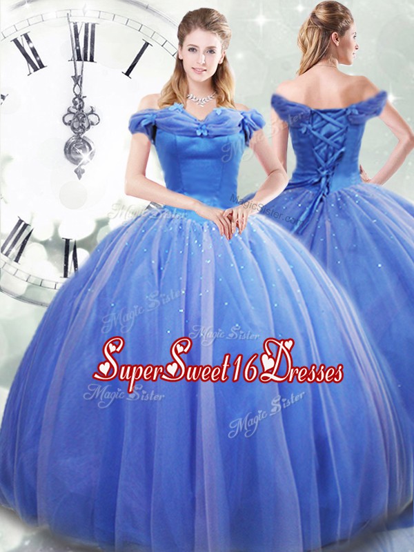 Superior Light Blue Ball Gown Prom Dress Tulle Brush Train Sleeveless Pick Ups
