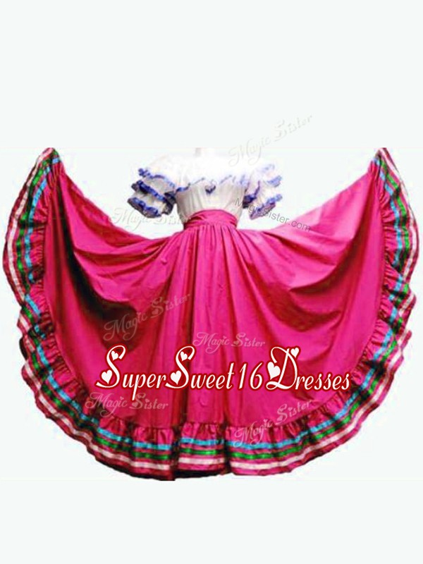 Fabulous Hot Pink Off The Shoulder Neckline Ruffled Layers Vestidos de Quinceanera Short Sleeves Lace Up