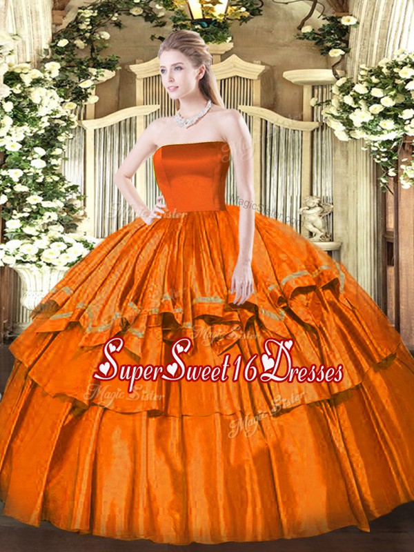  Sleeveless Floor Length Ruffled Layers Zipper Sweet 16 Dress with Orange Red