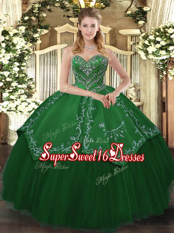 Attractive Taffeta and Tulle Sleeveless Floor Length 15 Quinceanera Dress and Beading and Pattern