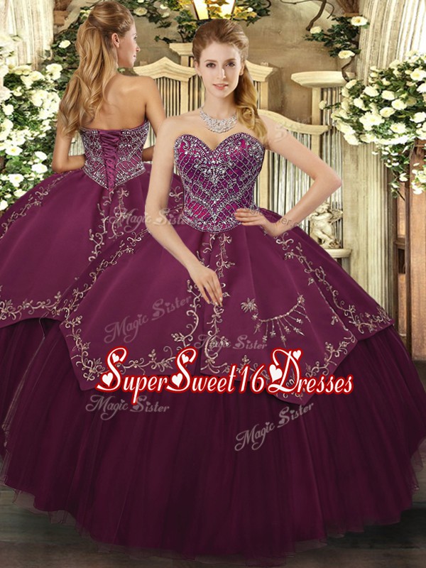  Burgundy Sweetheart Lace Up Beading and Pattern Quinceanera Gown Sleeveless