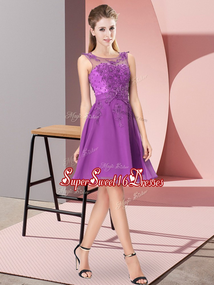 Latest Eggplant Purple Sleeveless Chiffon Zipper Vestidos de Damas for Prom and Party and Wedding Party