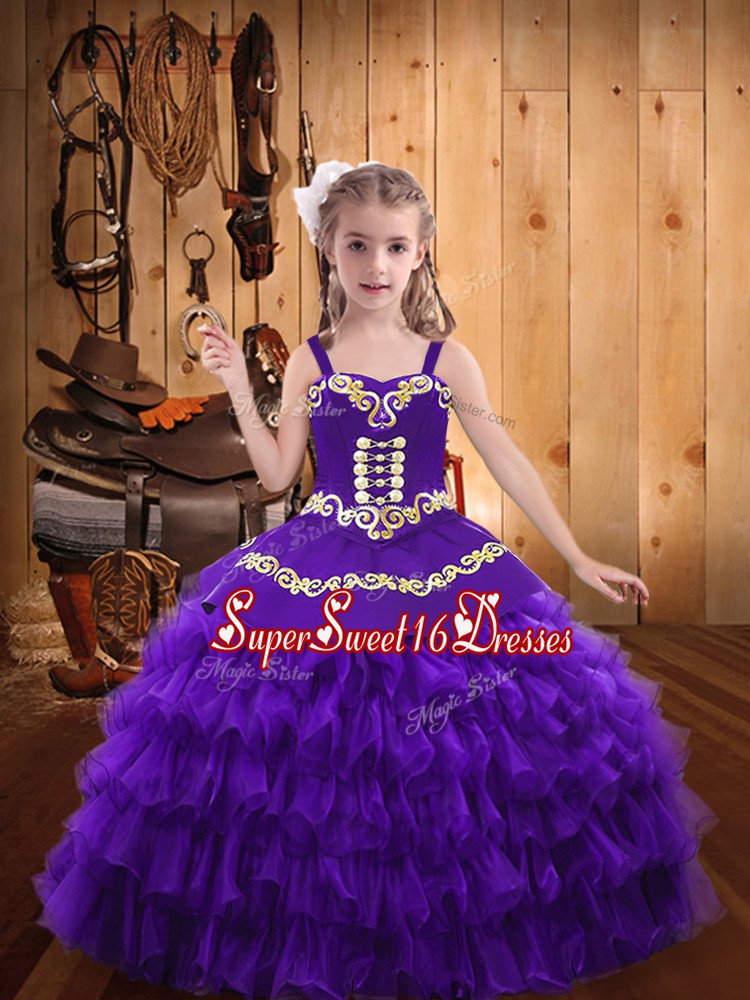  Sleeveless Beading and Embroidery and Ruffled Layers Lace Up Pageant Gowns For Girls