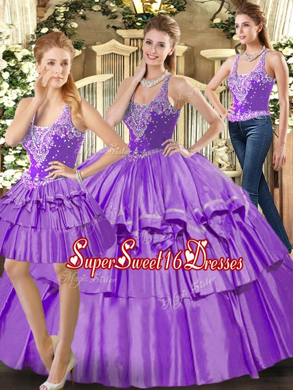 Elegant Floor Length Eggplant Purple Ball Gown Prom Dress Straps Sleeveless Lace Up