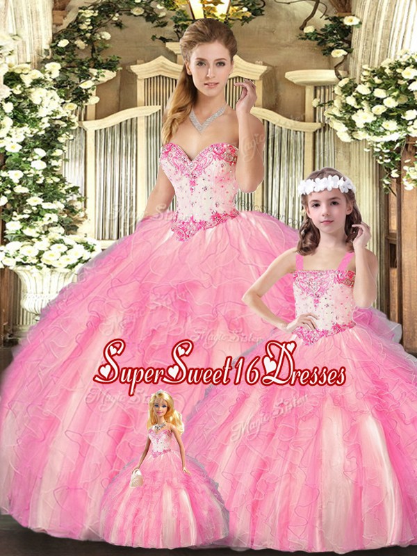 Superior Ball Gowns Quinceanera Dress Baby Pink Sweetheart Organza Sleeveless Floor Length Lace Up