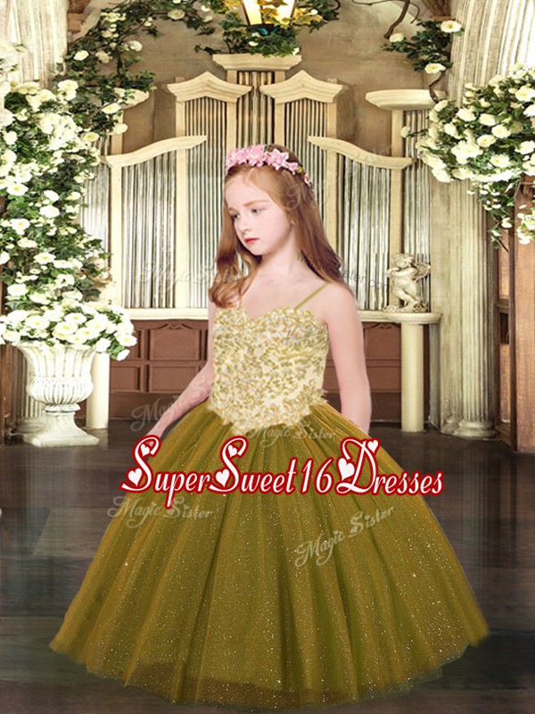  Brown Sleeveless Floor Length Appliques Lace Up Pageant Dress for Girls