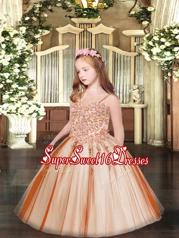  Rust Red Sleeveless Floor Length Appliques Lace Up Pageant Dress Toddler