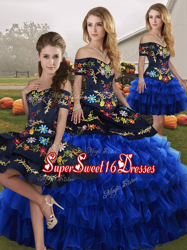  Off The Shoulder Sleeveless Lace Up Party Dress Wholesale Blue And Black Organza