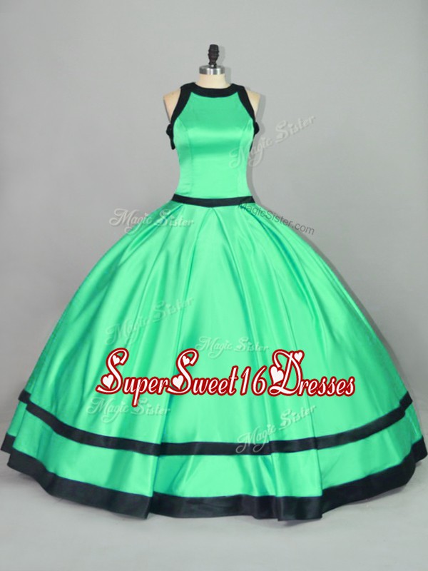 Shining Sleeveless Satin Floor Length Zipper Sweet 16 Quinceanera Dress in Apple Green with Ruching