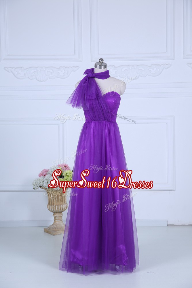 Exquisite Sleeveless Zipper Floor Length Ruching Dama Dress