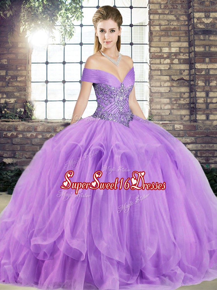  Floor Length Ball Gowns Sleeveless Lavender Teens Party Dress Lace Up
