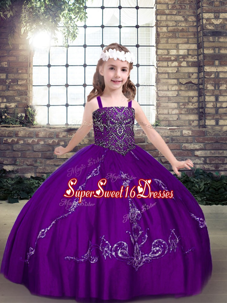  Purple Straps Lace Up Beading Pageant Dress for Womens Sleeveless