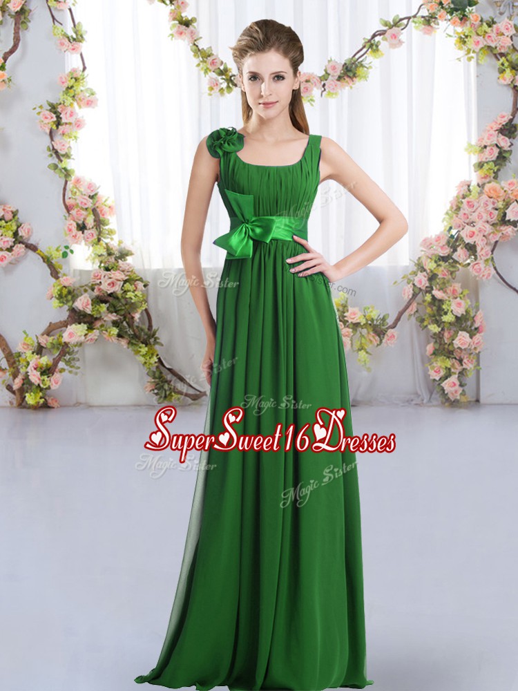 Custom Designed Dark Green Sleeveless Chiffon Zipper Quinceanera Court of Honor Dress for Wedding Party