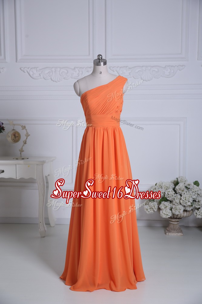  Orange One Shoulder Neckline Ruching Quinceanera Court Dresses Sleeveless Zipper