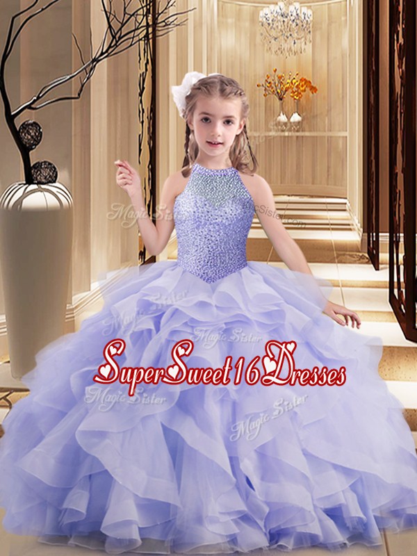 Stylish Lavender Ball Gowns Beading and Ruffles Winning Pageant Gowns Lace Up Sleeveless