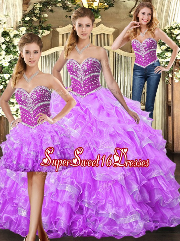 Dazzling Sweetheart Sleeveless Lace Up Ball Gown Prom Dress Lilac Organza