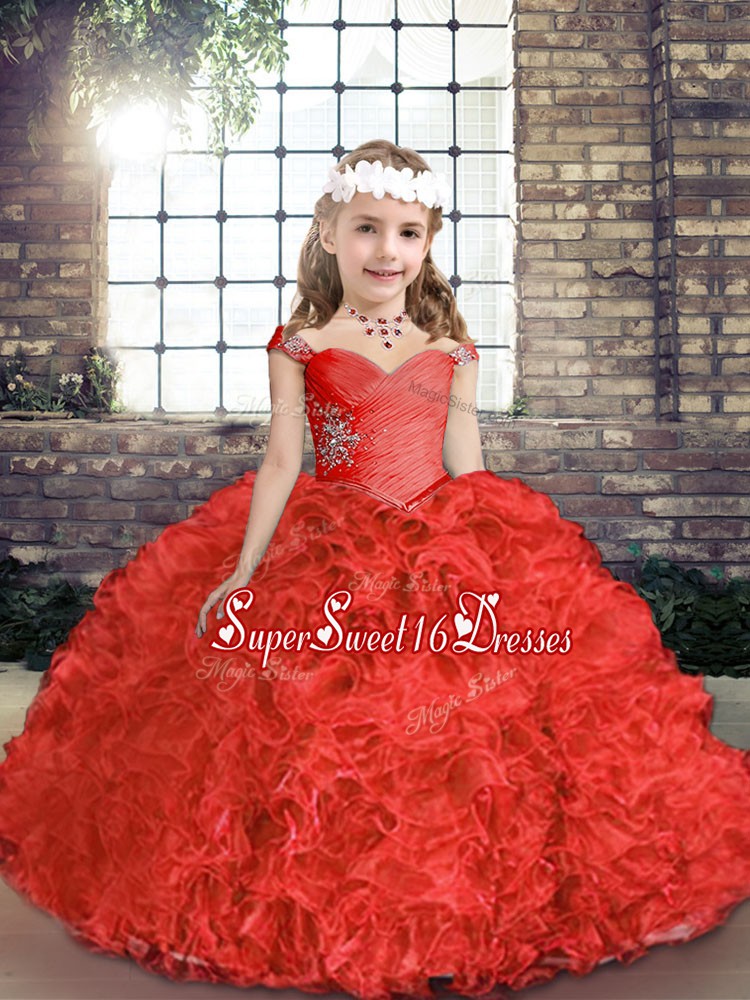  Straps Sleeveless Organza and Fabric With Rolling Flowers Little Girls Pageant Dress Wholesale Beading Lace Up