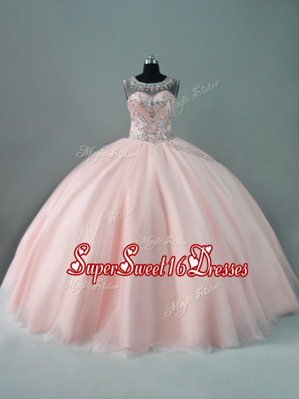Glamorous Tulle Sleeveless Floor Length Sweet 16 Dresses and Beading