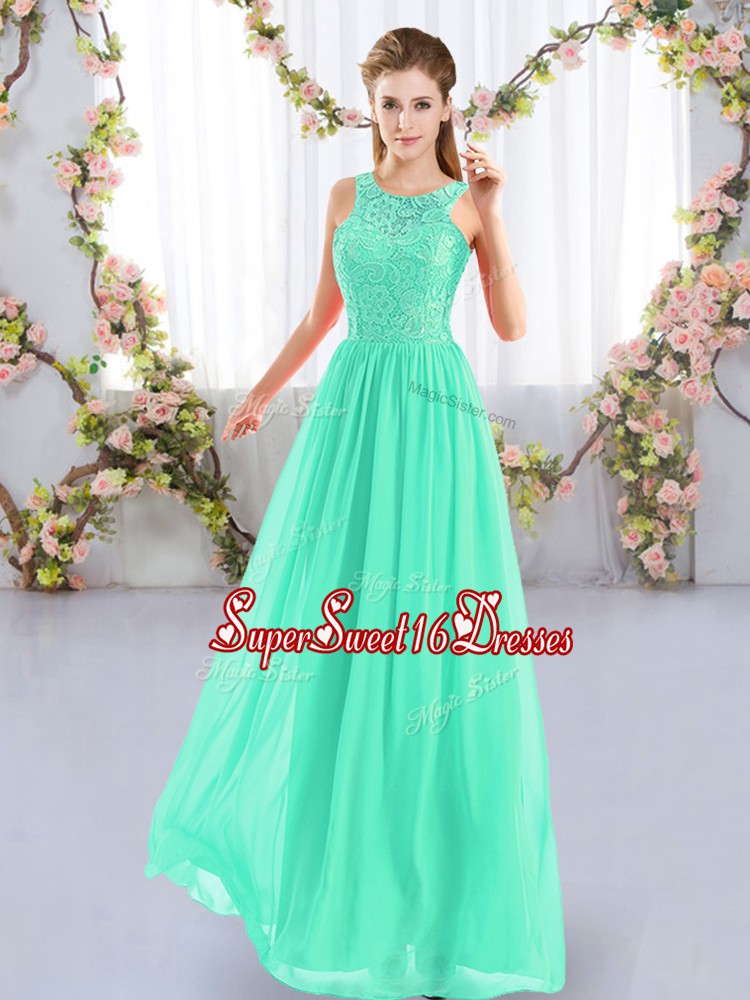  Apple Green Sleeveless Lace Floor Length Quinceanera Court of Honor Dress
