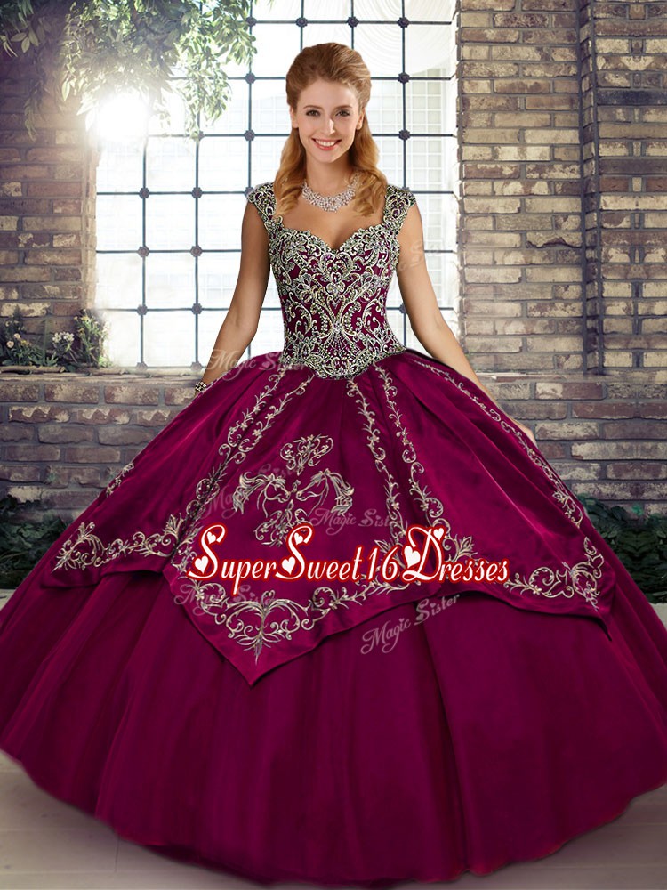 Superior Tulle Sleeveless Floor Length 15th Birthday Dress and Beading and Embroidery