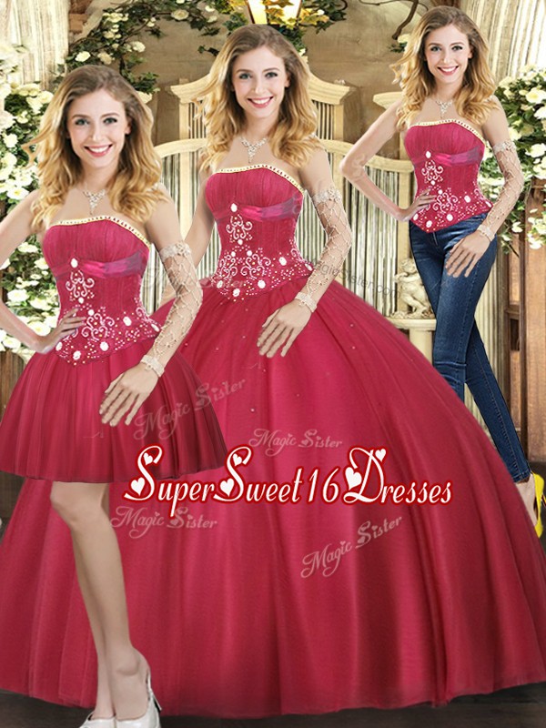 Glamorous Floor Length Ball Gowns Sleeveless Red 15th Birthday Dress Lace Up