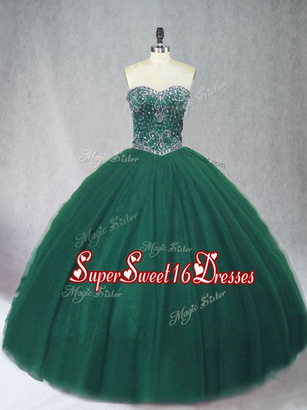 Adorable Floor Length Dark Green Quinceanera Dress Sweetheart Sleeveless Lace Up