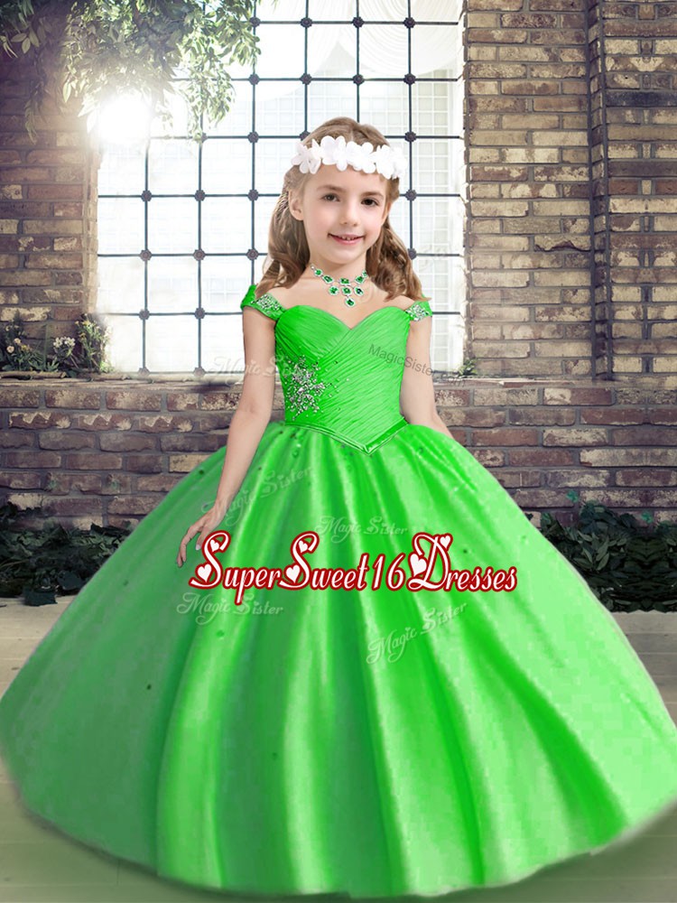  Floor Length Lace Up Pageant Gowns For Girls for Party and Wedding Party with Beading