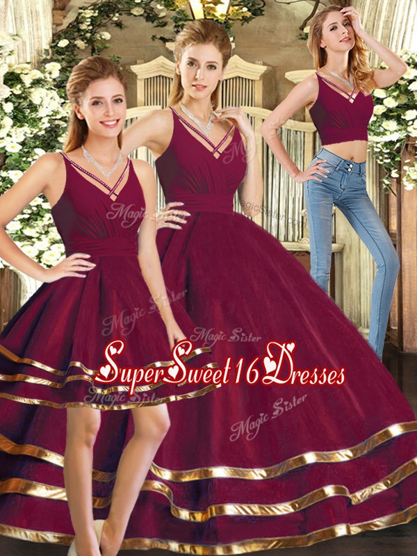 Custom Design Sleeveless Backless Floor Length Ruffled Layers Quince Ball Gowns