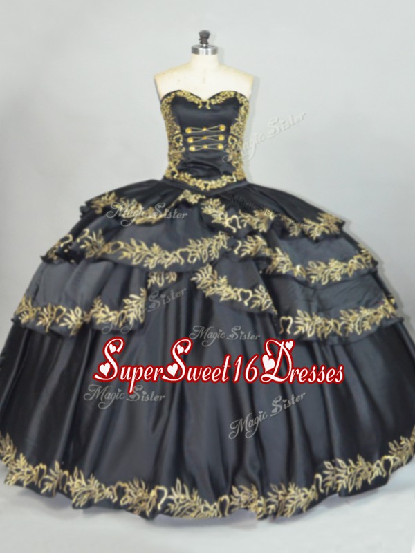 Shining Black Sleeveless Satin Lace Up 15 Quinceanera Dress for Sweet 16 and Quinceanera