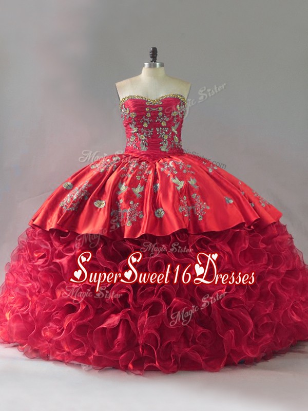  Sleeveless Brush Train Lace Up Embroidery 15 Quinceanera Dress