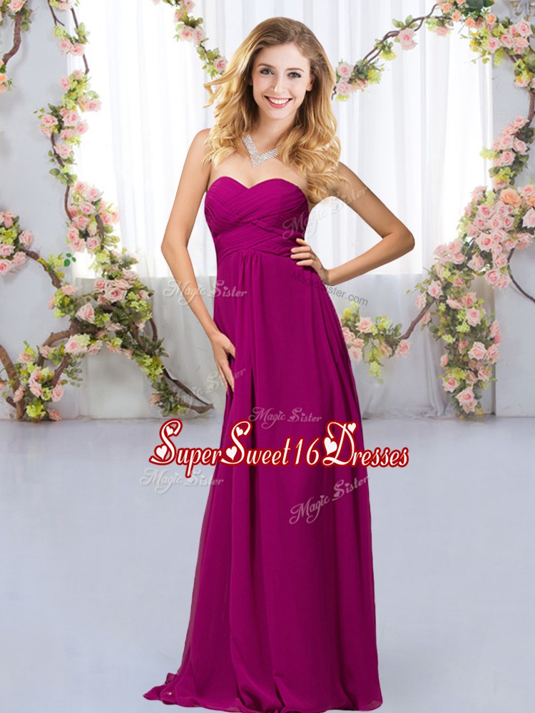  Sweetheart Sleeveless Dama Dress Floor Length Beading Fuchsia Chiffon