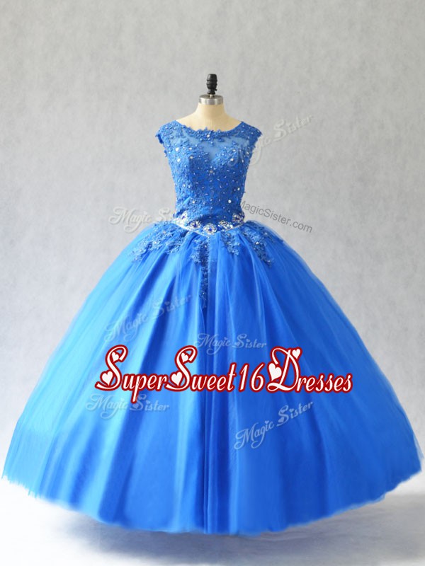  Sleeveless Beading and Appliques Lace Up Quinceanera Dress