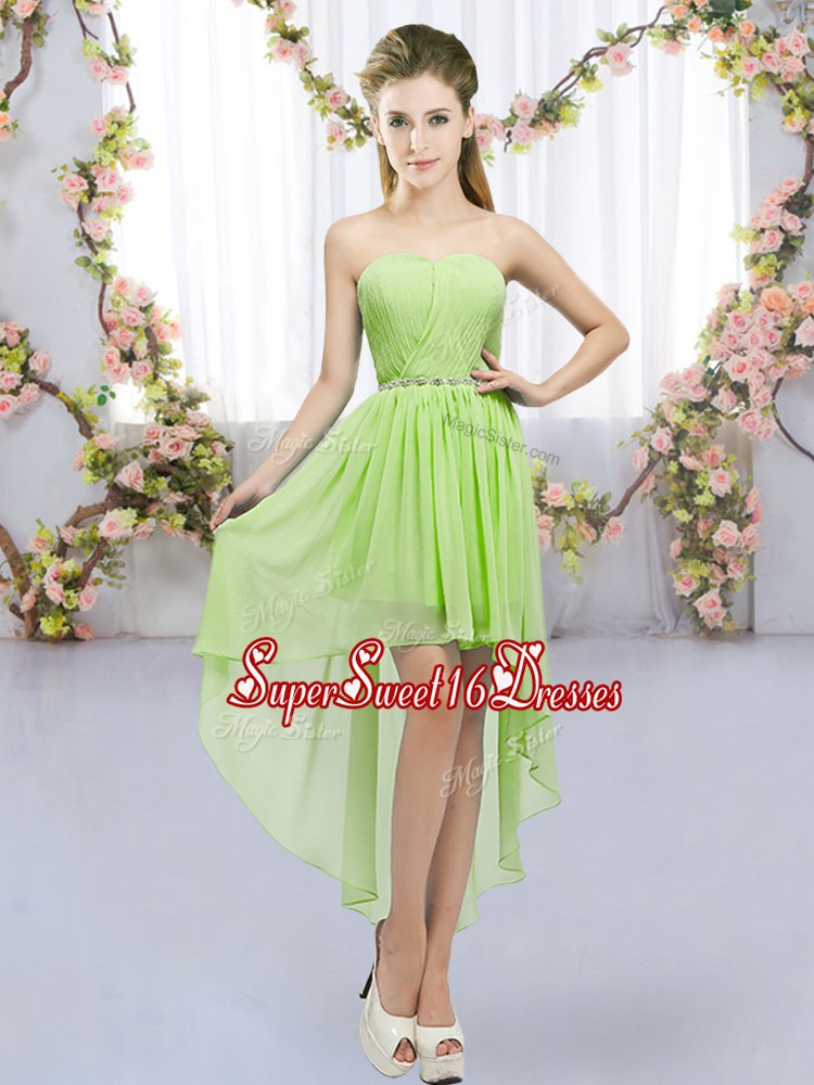  Empire Quinceanera Court Dresses Yellow Green Sweetheart Chiffon Sleeveless High Low Lace Up